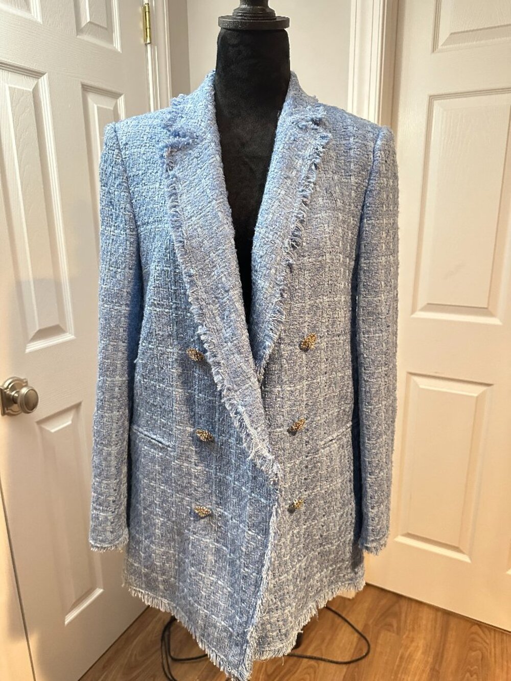 NWT Zara Baby Blue Tweed Blazer Jacket (S)